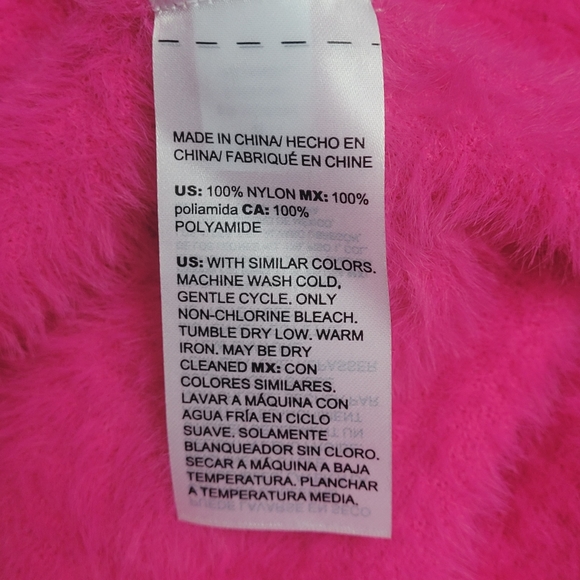 Chicos Eyelash Sweater Hot Pink Soft fuzzy Long Sleeve Mock Neck Size 1 Med - Picture 11 of 13